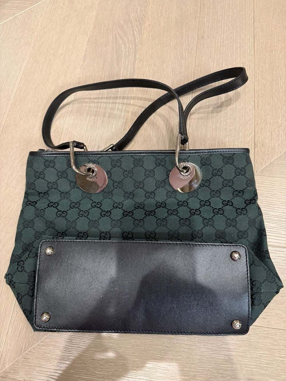 Gucci GG Canvas Tote Bag Dark Green & Black Vintage - Picture 3 of 10